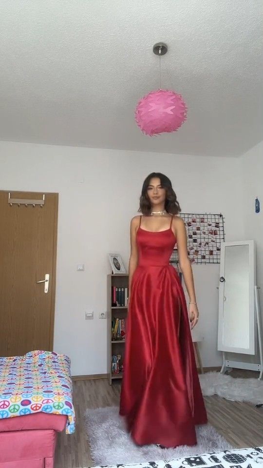 TingPo Wholesale Vintage A Line Straps Floor Length Red Prom Dresses